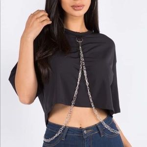 ⛓ Black Metal Crop ⛓ BDSM Punk Rock Chain Top Hot
